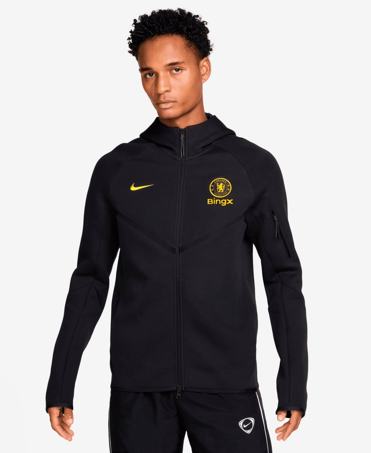 Nike Men's Black Chelsea Tech Fleece Full-Zip Hooded Jacket - Black