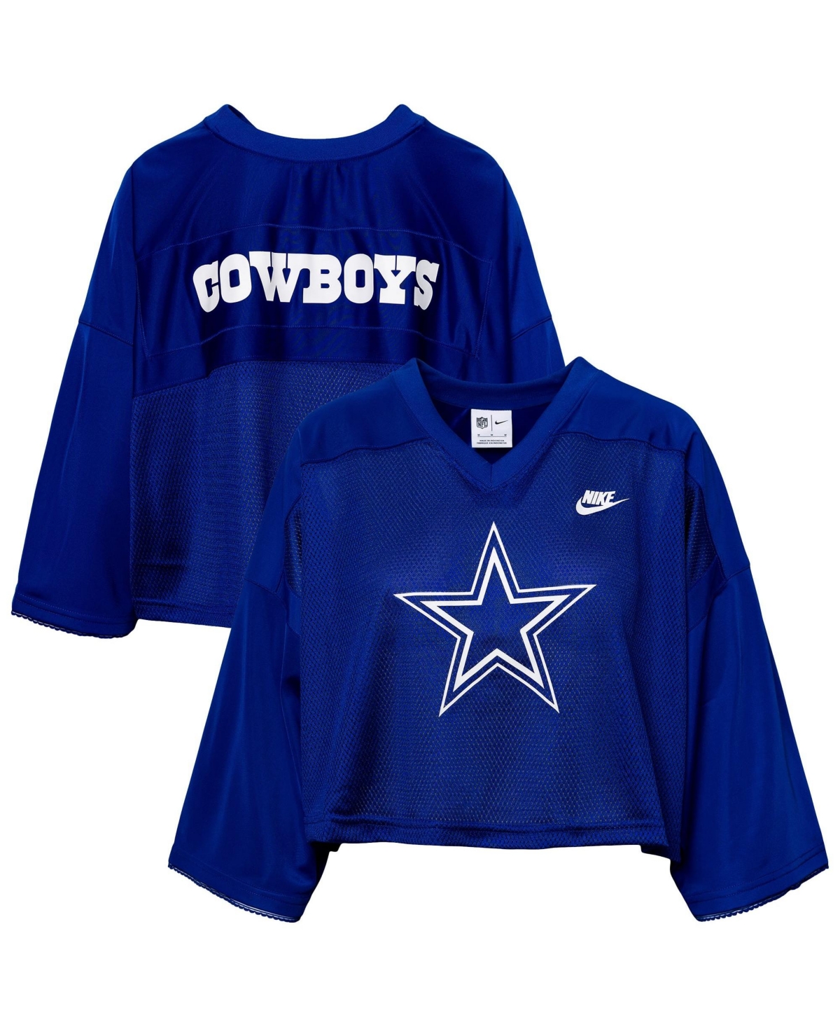 Nike Women's Royal Dallas Cowboys Rewind Cropped Mesh Dri-fit Fashion Jersey - Royal