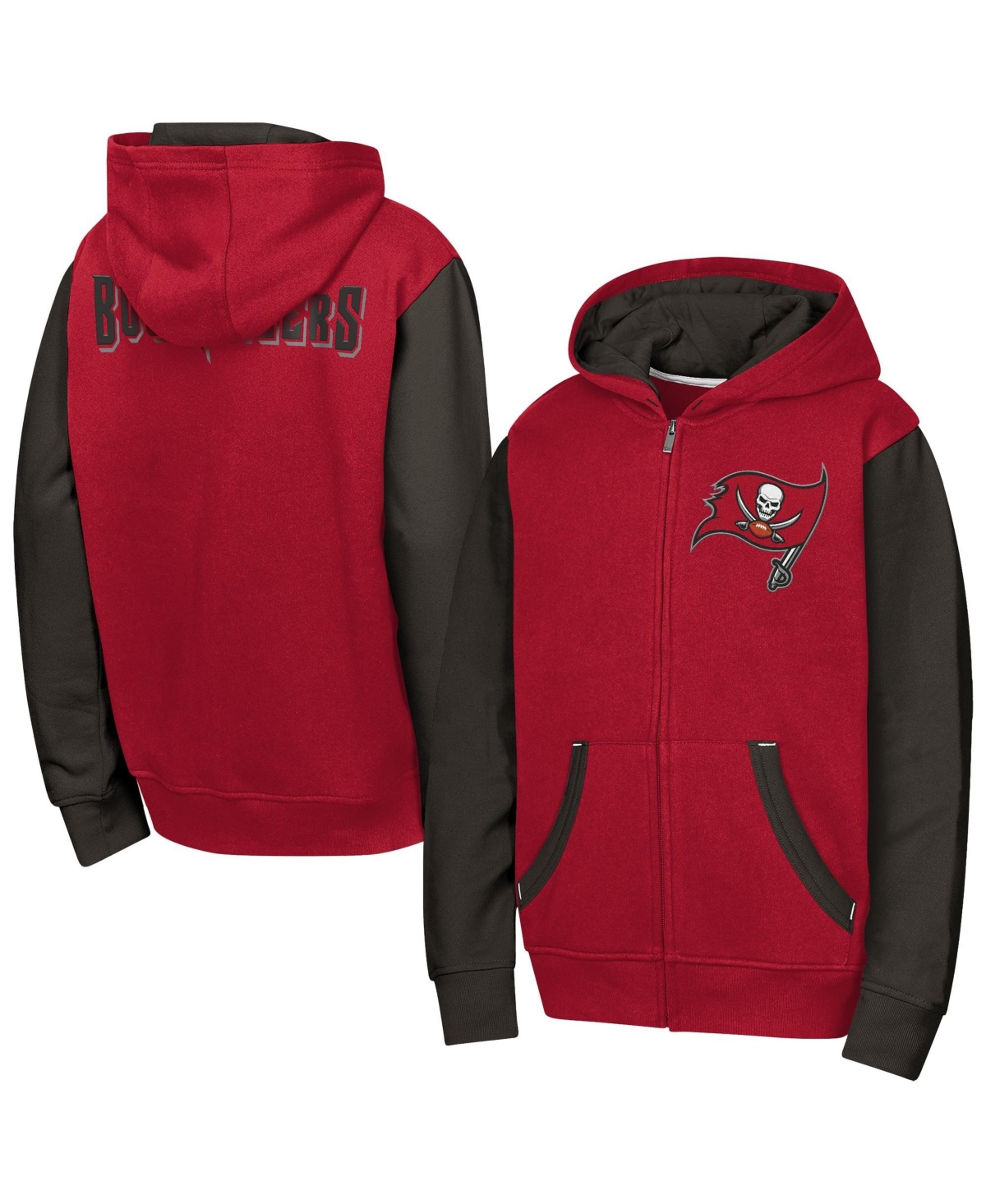 Outerstuff Big Boys' and Girls' Red Tampa Bay Buccaneers Stadium Color block Full-Zip Hoodie - Red, Silver