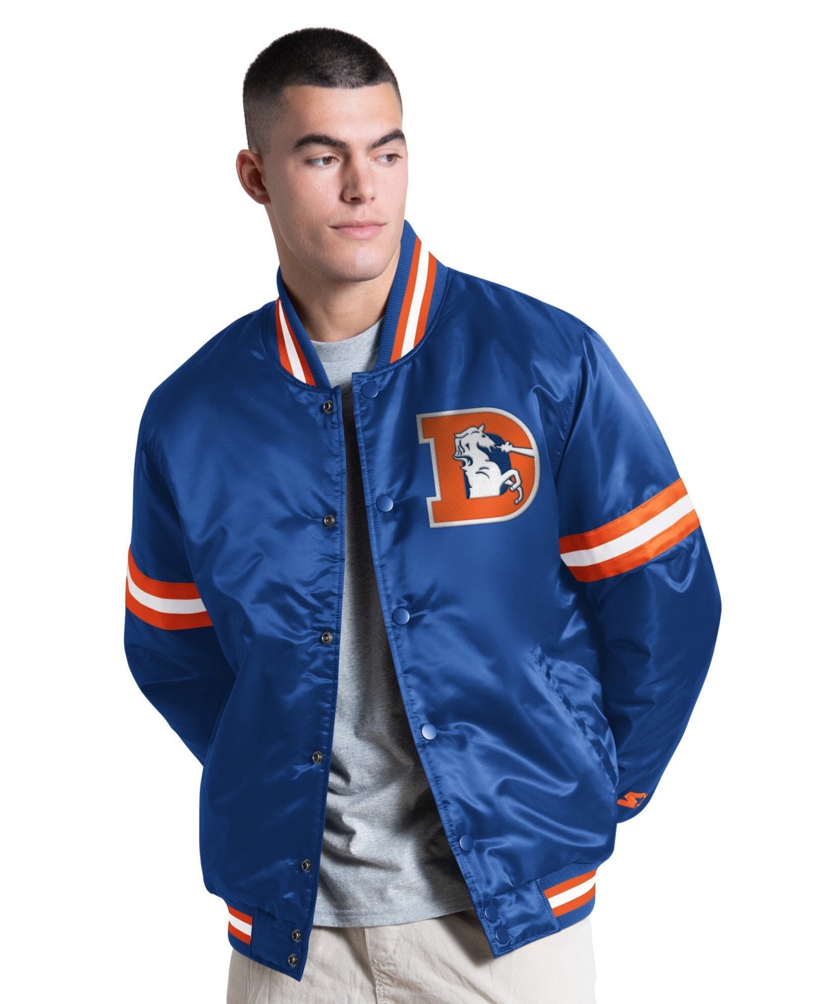 Starter Men's Royal Denver Broncos Courtside Varsity Retro Logo Full Snap Jacket - Royal, Orange