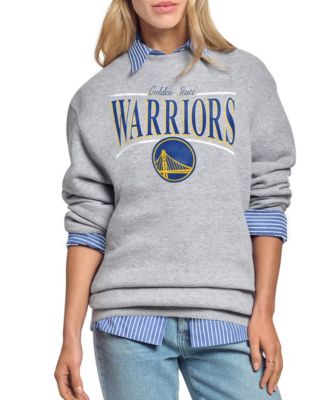 Women's Gray Golden State Warriors Arch Stripe Fleece Crewneck Sweatshirt