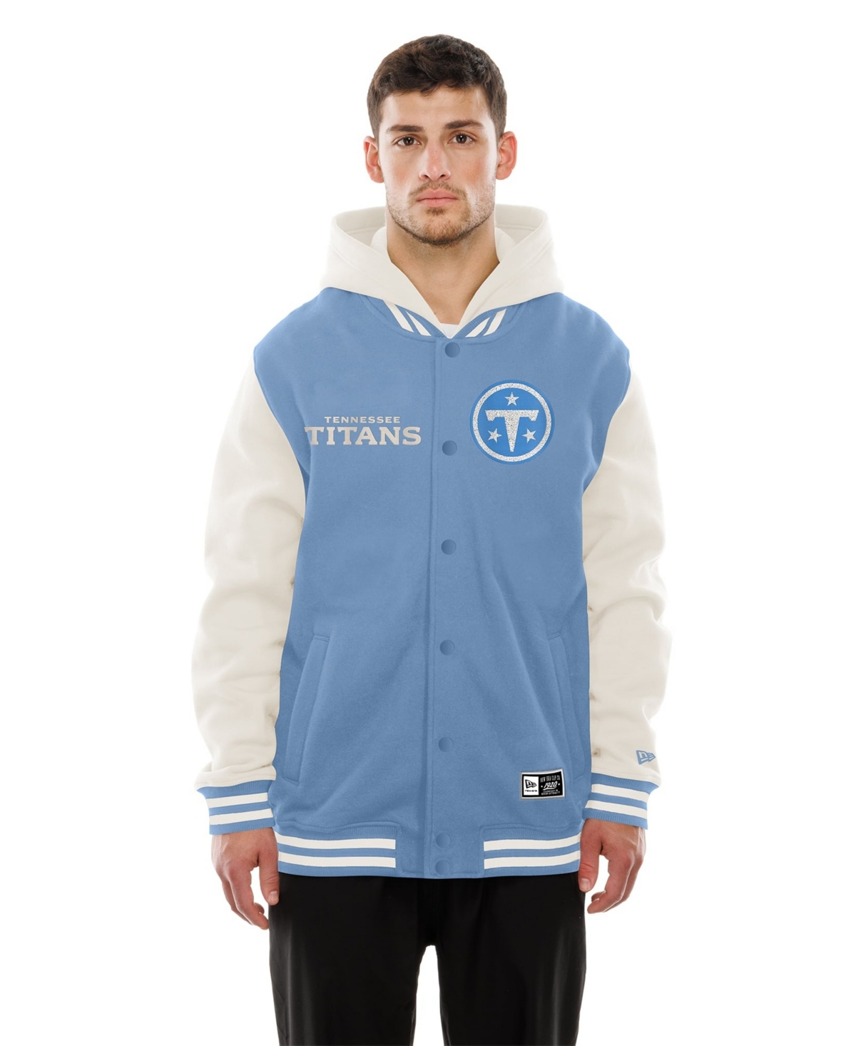 New Era Men's Light Blue/Cream Tennessee Titans Full-Snap Fleece Hooded Jacket - Light Blue, Cream