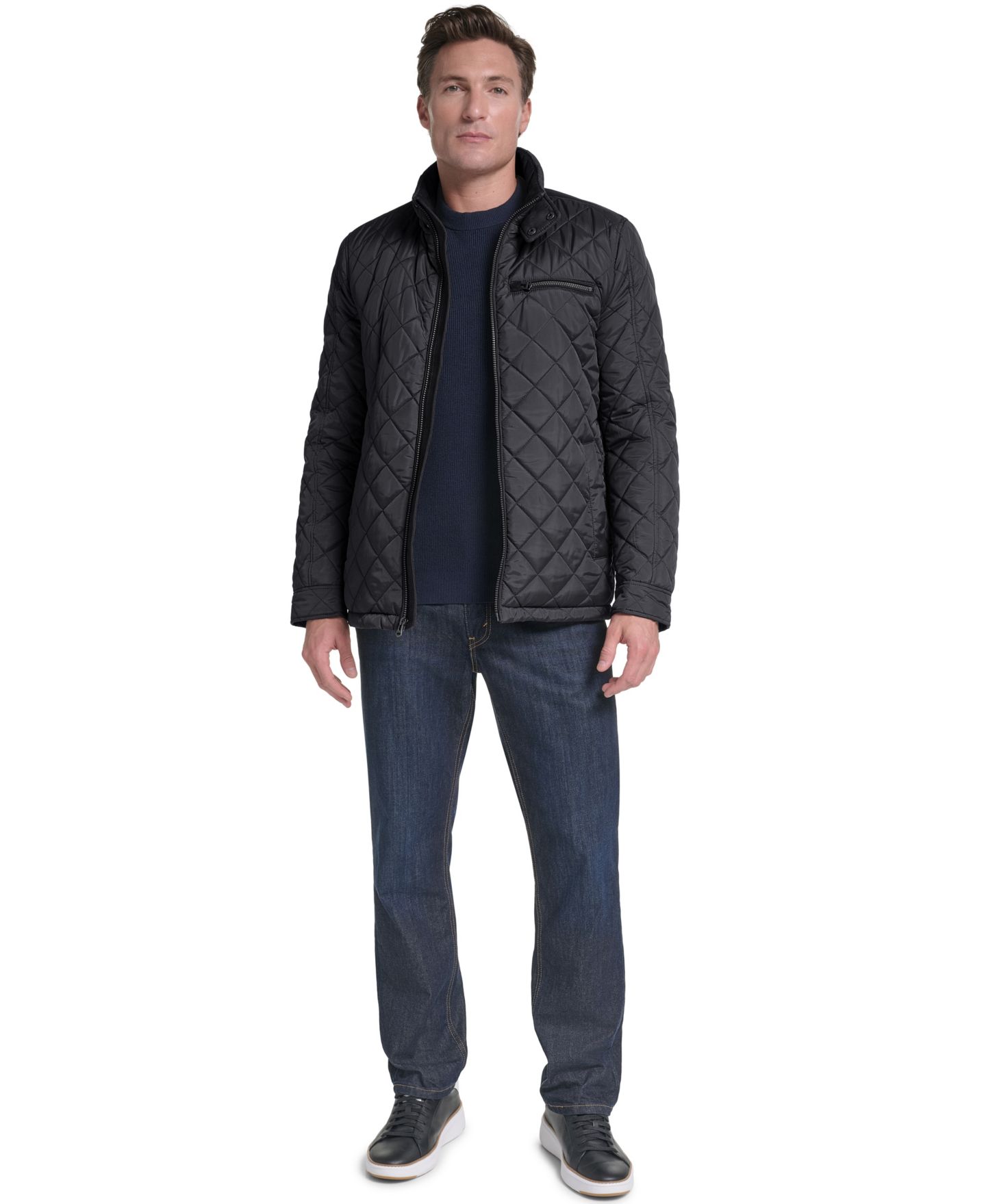 Мужская куртка Cole Haan Quilted Faux Suede-Trim Faux Sherpa-Lined, цвет: Чёрный — фото 2