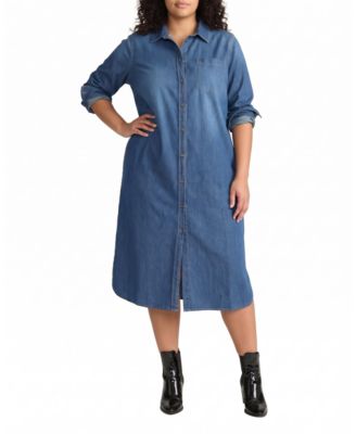 Plus Size Odeon Stretch Cotton Chambray Shirtdress