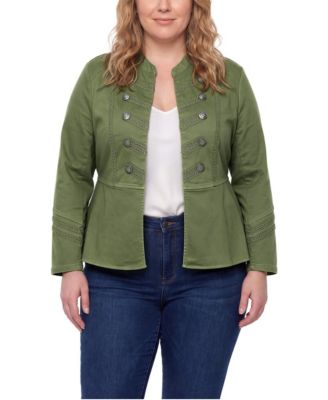 Plus Size Stretch Twill Military Jacket