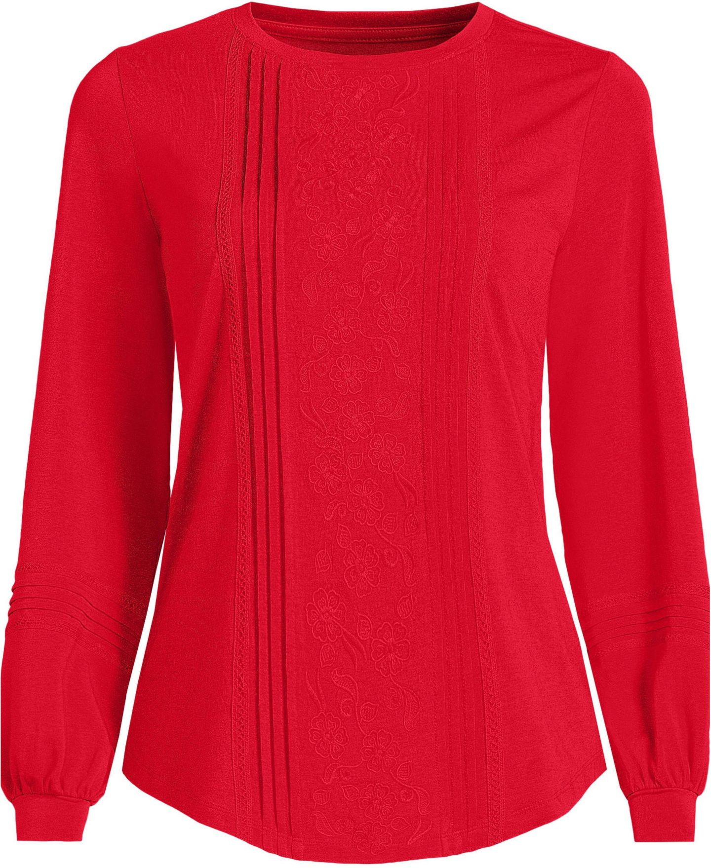Женская блузка Lands' End Pintuck and Lattice Long Balloon Sleeve Lightweight Jersey, цвет: Красный — фото 3