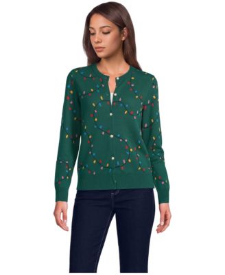 Women's Modern Length Fine Gauge Jacquard Crewneck Long-Sleeve Cardigan