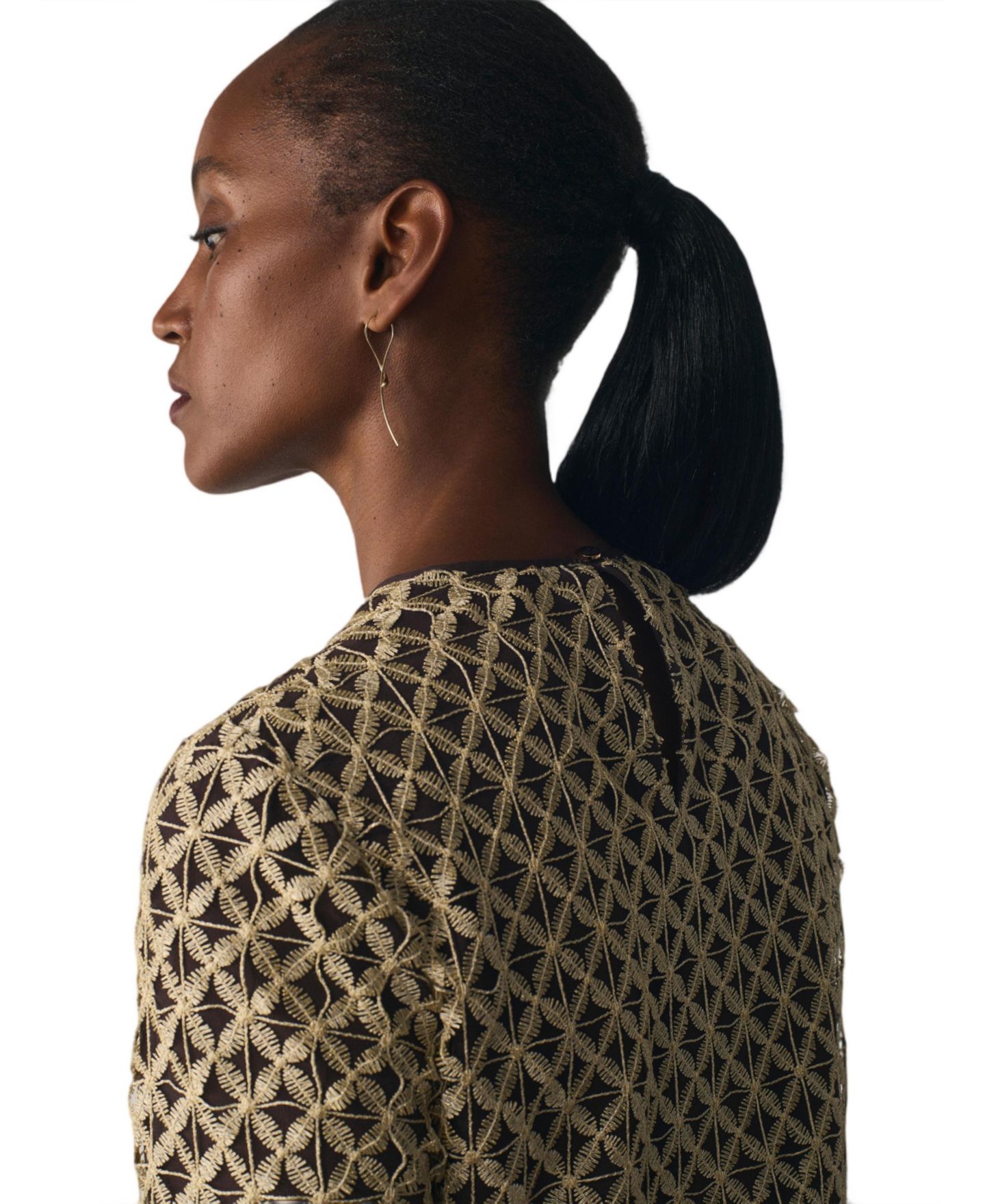 Женская блузка The Fold Meridian Sheer Long-Sleeve Lace, цвет: Золотой — фото 5