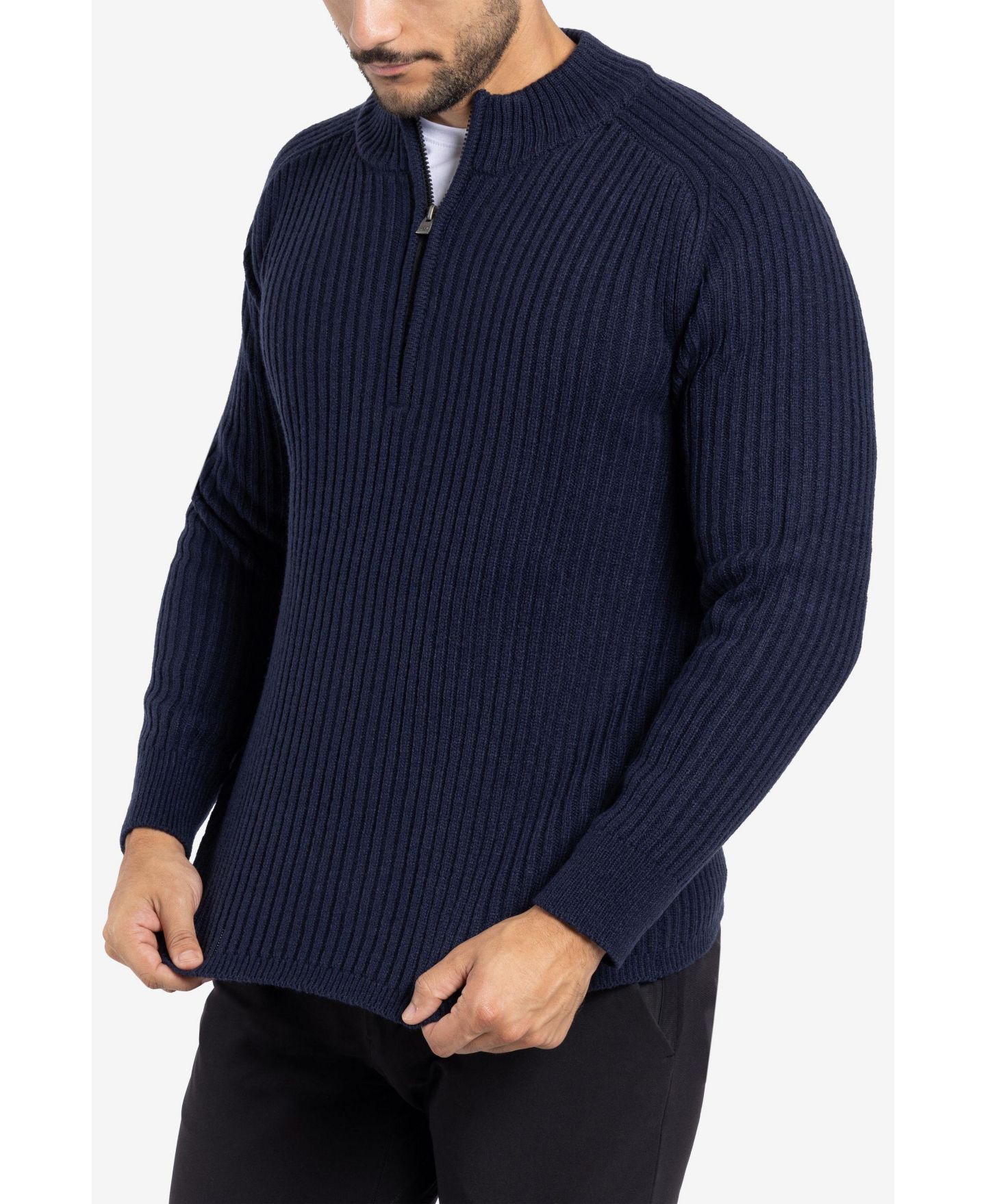 Мужской свитер X-Ray Ribbed Mock Neck Quarter-Zip, цвет: Тёмно-синий — фото 15