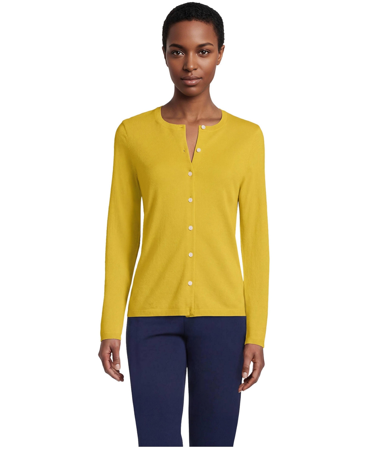 Lands' End Women's Cashmere Cardigan Sweater - Turmeric