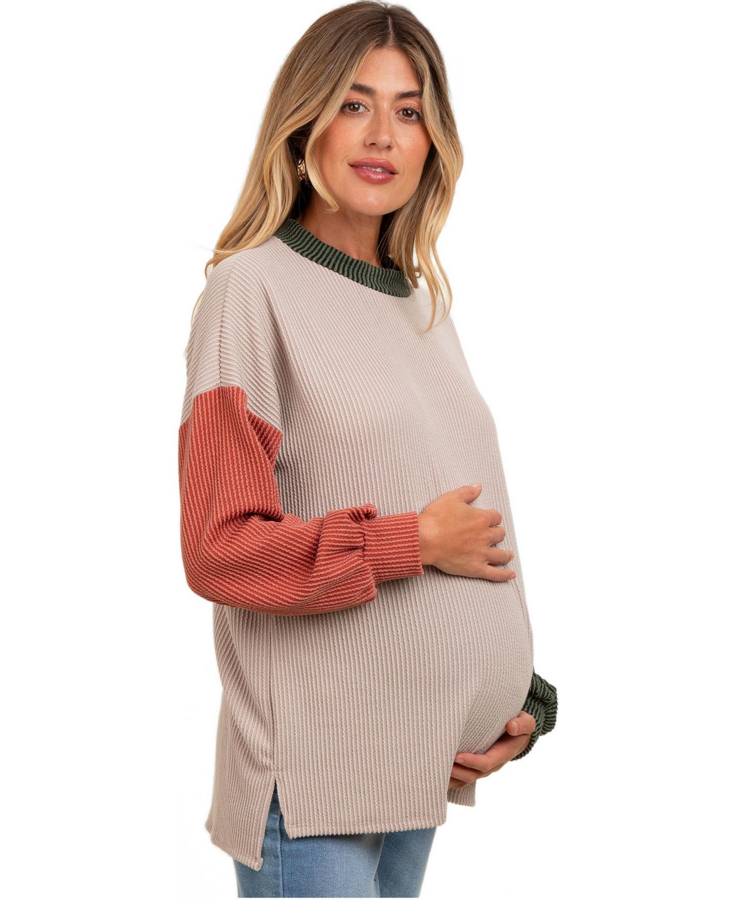 Женский топ Pinkblush Maternity Ribbed Colorblock Long-Sleeve Side Slit, цвет: Серо-коричневый — фото 3