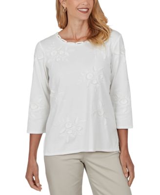 Women's Crewneck 3/4-Sleeve Cotton-Blend Top