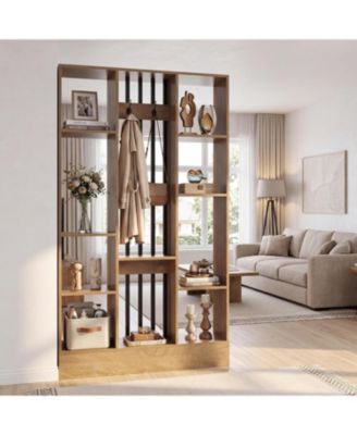 Room Divider, 70.87" Freestanding Wall Divider with Shelves