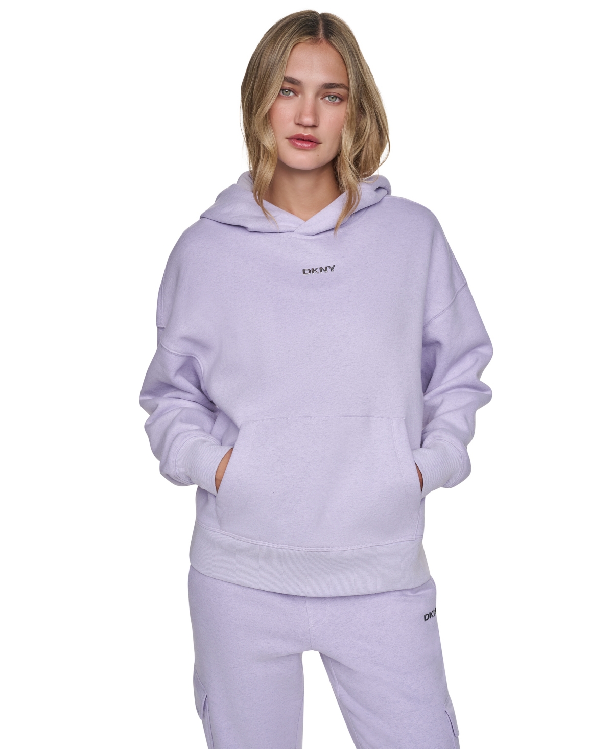 Dkny Sport Women's Metallic Bubble Logo Oversized Drop-Shoulder Hoodie - Lilc Frost