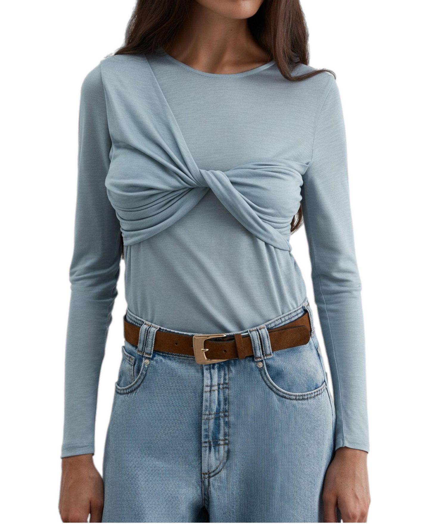 Женская футболка Scalpers Long-Sleeve Lyocell Knot-Detail, цвет: Lightblue — фото 1