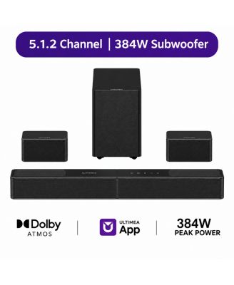 Poseidon M90 5.1.2ch Dolby Atmos Soundbar System with Dual Up-Firing Drivers, 384W, 5.25" Wireless Subwoofer, 2 Wireless Rear Speakers