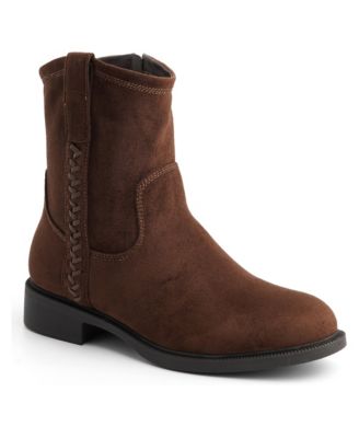 Zuri Zipper Faux Suede Block Heel Ankle Boots