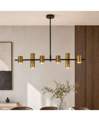 6-Light Linear Black and Gold Chandelier, 40W 3000K LED