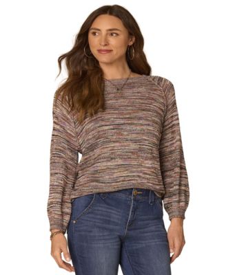 Women's Space Dye Round-Neck Blouson-Sleeve Sweater 