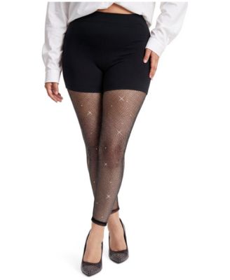 Plus Size High-Rise Rhinestone Fishnet 4-Way Stretch Leggings