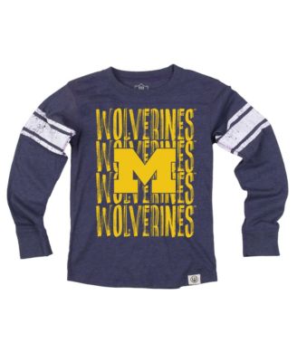 Big Boys' and Girls' Navy Michigan Wolverines Long-Sleeves Football Jersey