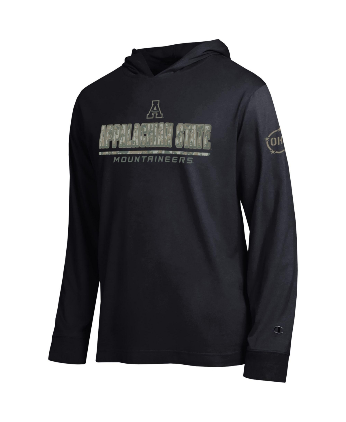 Champion Men's Black Appalachian State Mountaineers Operation Hat Trick Camo Script Hooded Long-Sleeves Sweatshirt - Black
