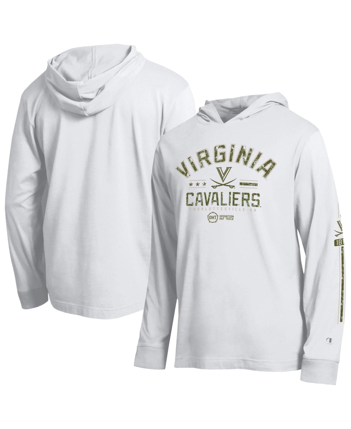 Champion Men's White Virginia Cavaliers Operation Hat Trick Sleeve Line Hooded Long-Sleeves Sweatshirt - White