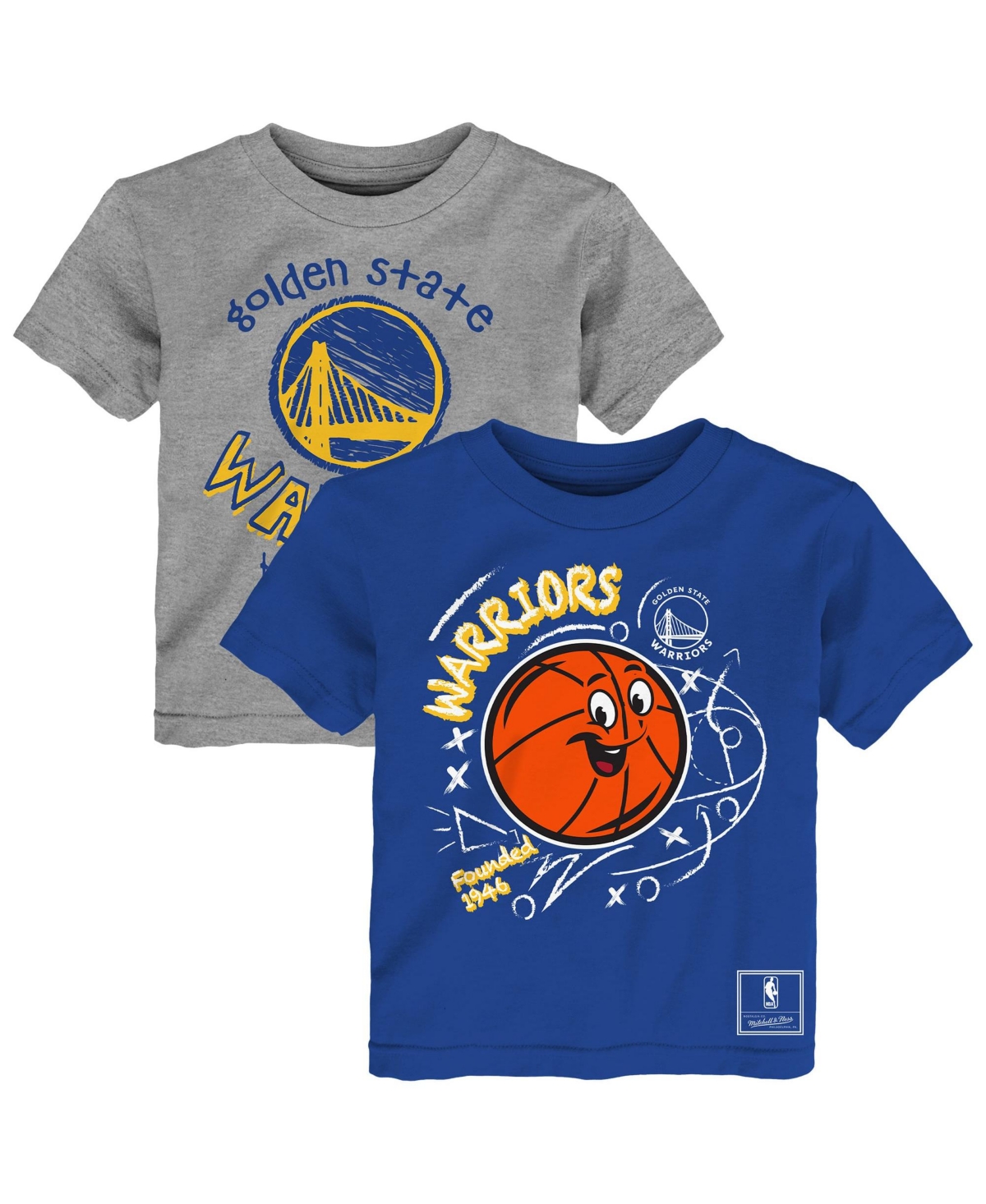 Mitchell & Ness Toddler Royal/Heather Gray Golden State Warriors Sketched Up T-Shirt, 2-Pack Set - Royal, Heather Gray