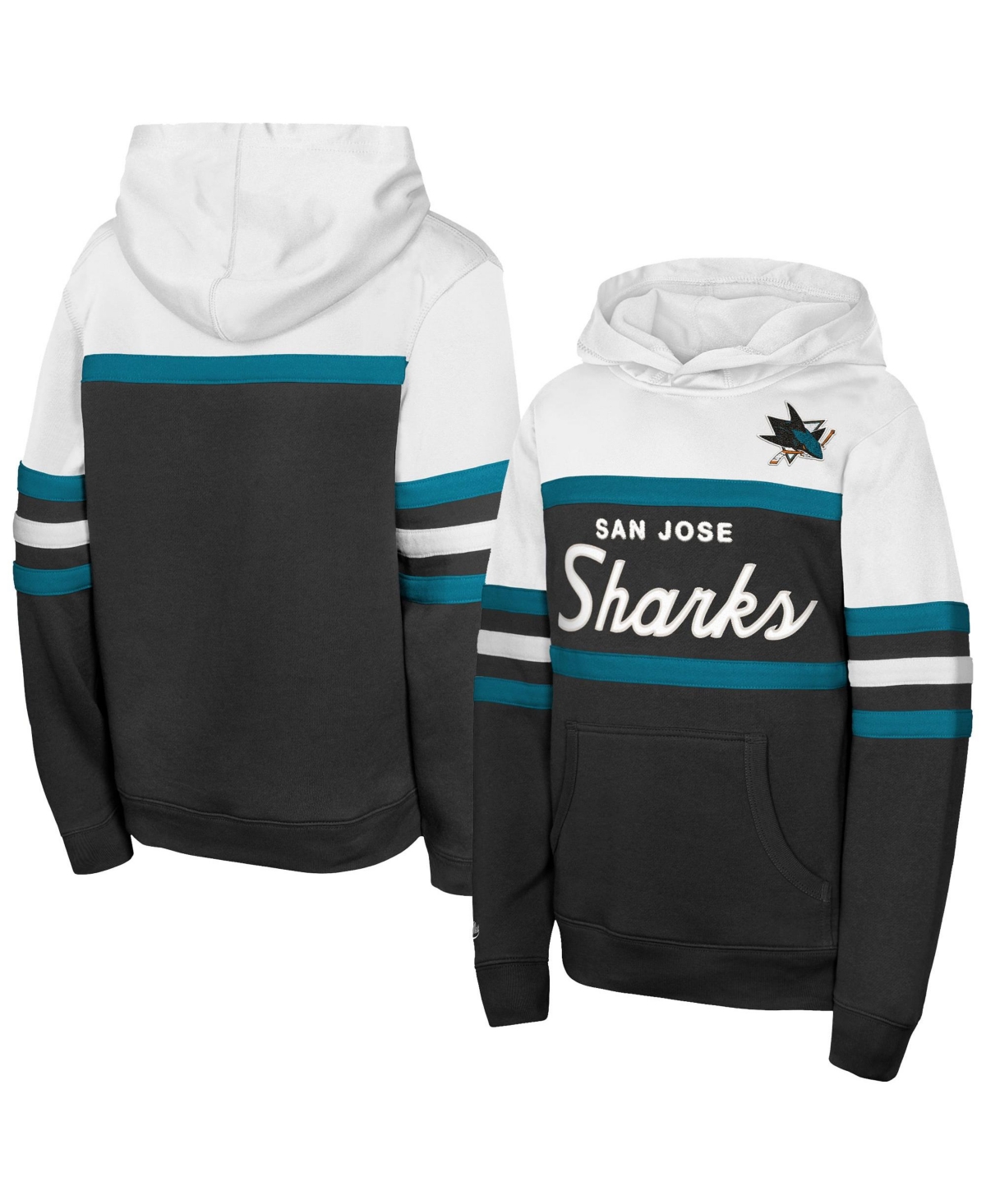 Mitchell & Ness Big Boys' and Girls' Black San Jose Sharks Head Coach Hoodie - Black, White