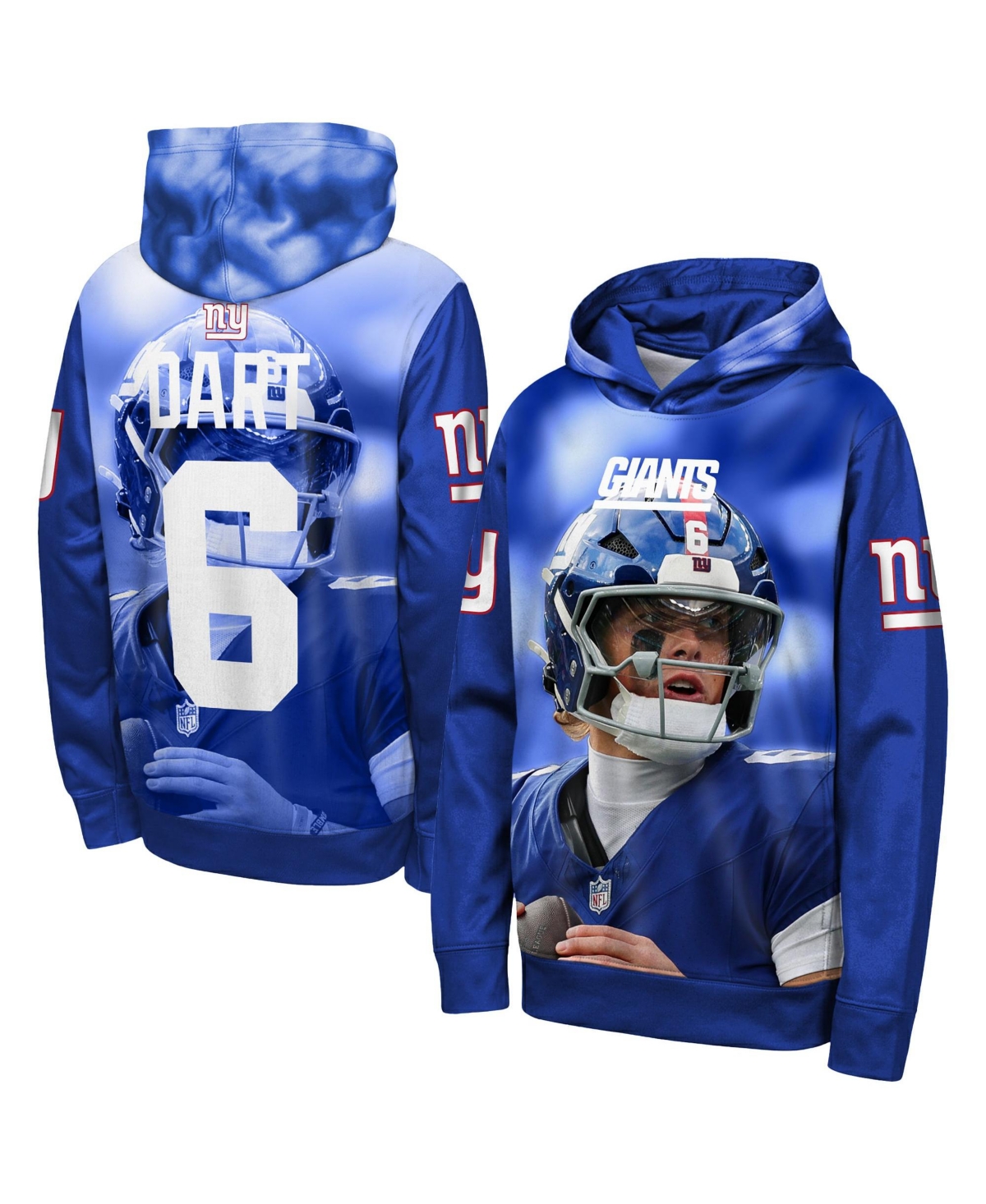 Outerstuff Big Boys' and Girls' Jaxson Dart Royal New York Giants Peak Performance Name & Number Hoodie - Royal