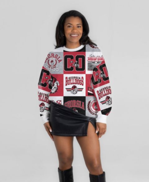 Женский свитер Gameday Couture Red Georgia Bulldogs Highlight Reel Patchwork Long-Sleeves Pullover