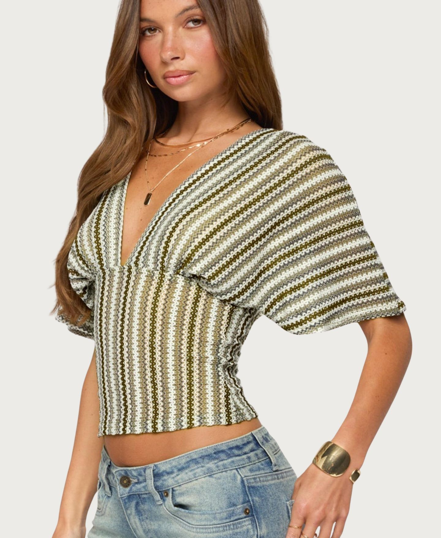 Женский топ Edikted Alwyn Flutter Crochet Zigzag, цвет: Коричневый — фото 4