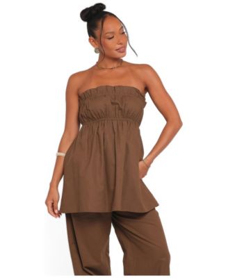 Women's Ember Ruffle-Trim Strapless Cotton-Blend Tunic Top