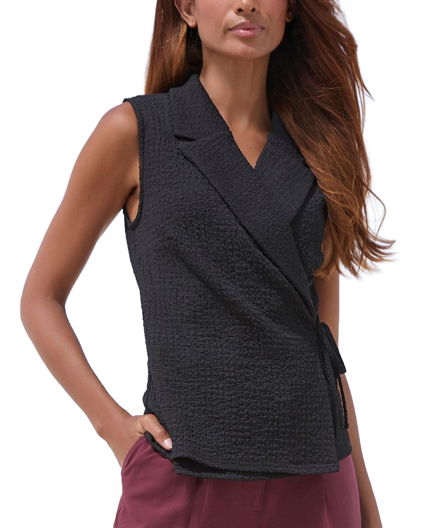 Женский топ Lascana Notched-Lapel Wrap Self-Tie, цвет: Чёрный — фото 1