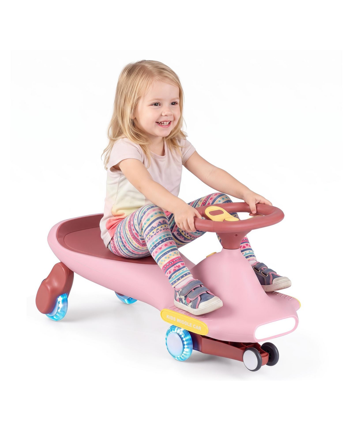 Mecale Kids Ride-On Wiggle Car with Light-Up Led Wheels and Music, 29" x 11.5" x 14.5", Ages 2-8 - Pink