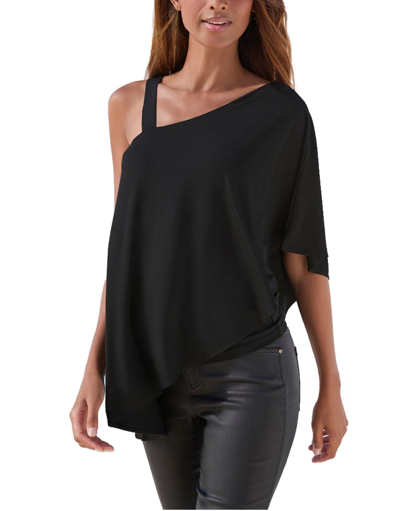Женский топ Lascana One-Shoulder Asymmetrical-Hem Flowy Sleeveless, цвет: Чёрный — фото 1