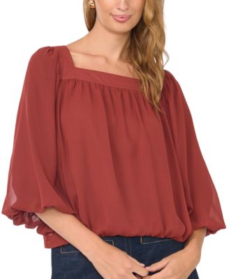 Women's 3/4-Sleeve Square Neck Bubble Blouse