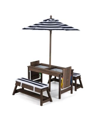 4-in-1 Kids Wooden Picnic Table and Bench Set with Removable Umbrella, Ages 3+
