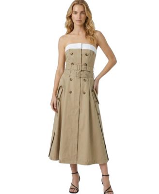 Women's Strapless Double-Belt A-Line Midi Dress