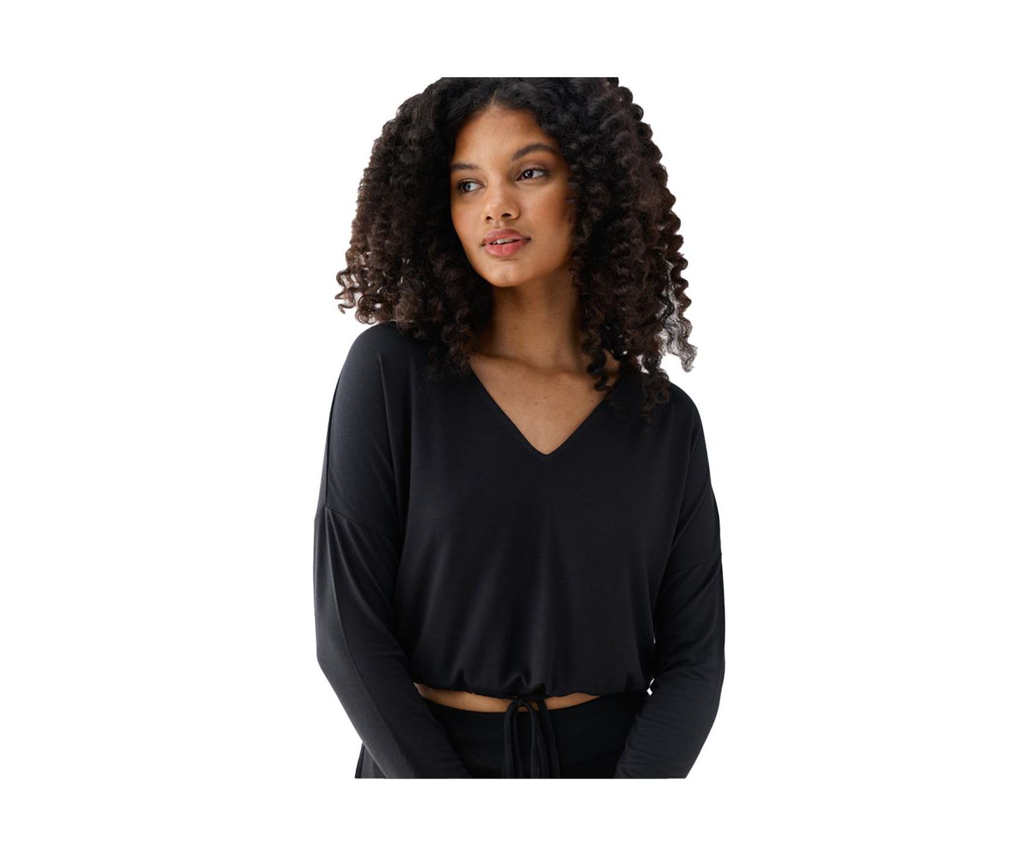 Женский топ Reistor The Modal Long-Sleeve V-Neck Tie-Front Crop, цвет: Чёрный — фото 8