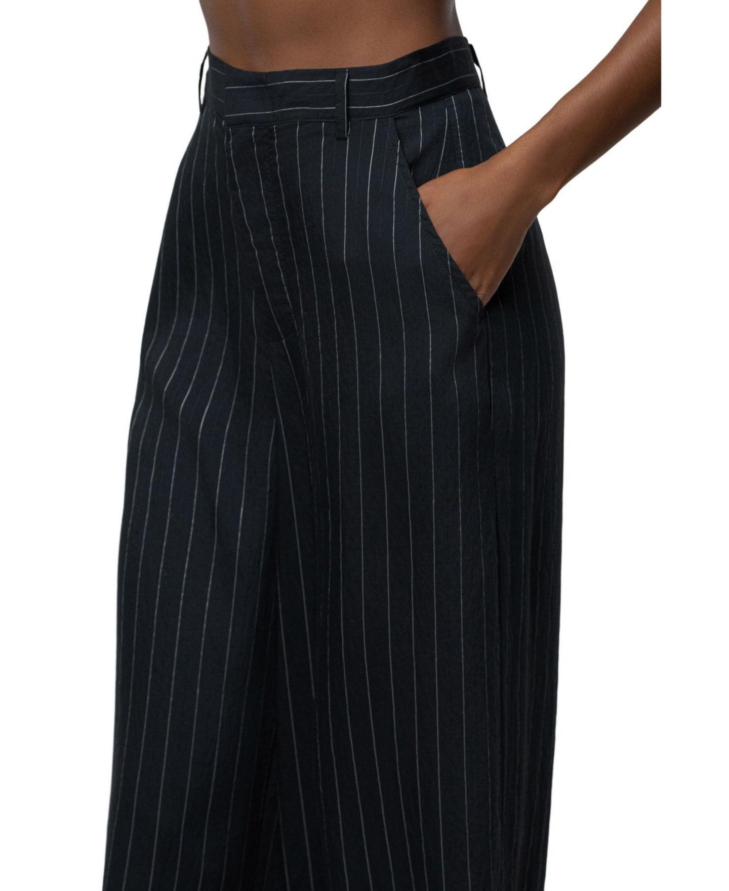 Женские брюки JLUXLABEL Social Club Pinstripe Wide-Leg, цвет: Чёрный — фото 4