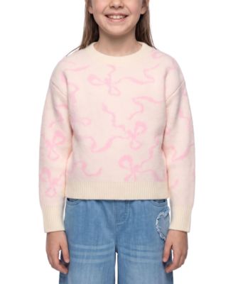 Girls' 7-16 Tossed Bows Long-Sleeve Sweater