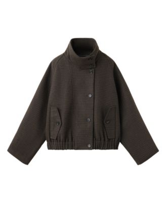 Women's Funnel Neck Checked Oversized Jacket