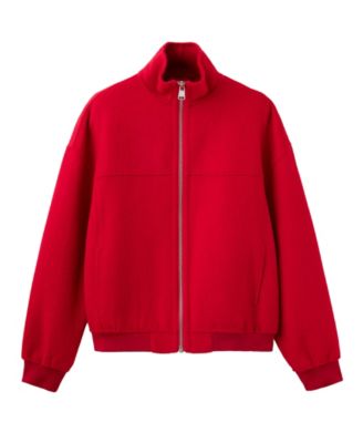 Women's Funnel-Neck Topstitched Slim-Fit Wool-Blend Bomber Jacket