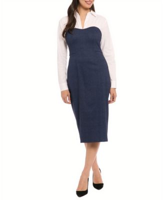 Petite Sweetheart Sheath Colorblock Long-Sleeve Dress