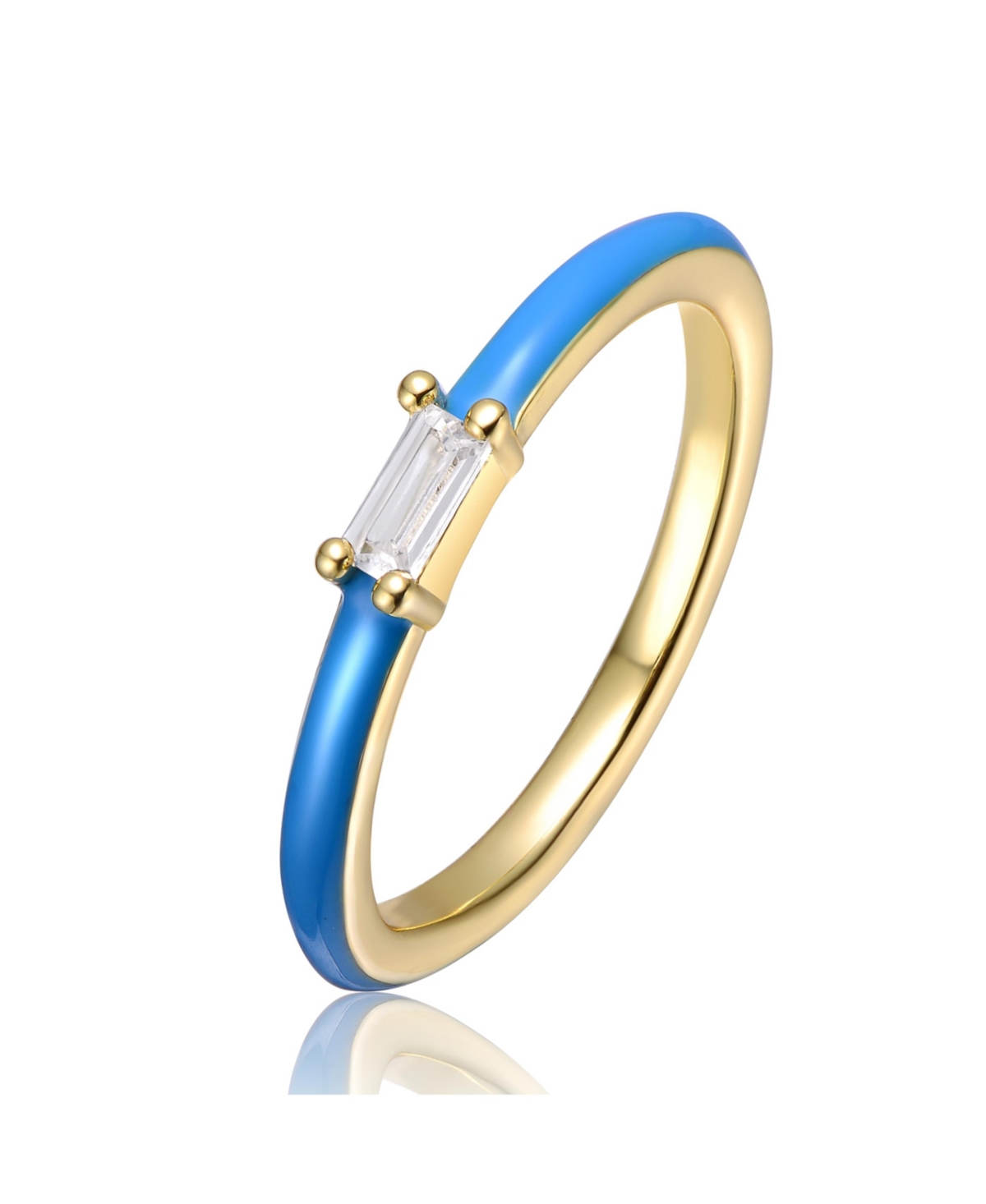 GiGiGirl Girls/Teens Sterling Silver 14k Yellow Gold Plated with Cubic Zirconia Baguette Solitaire Magenta-Red Enamel Slim Stacking Ring - Blue