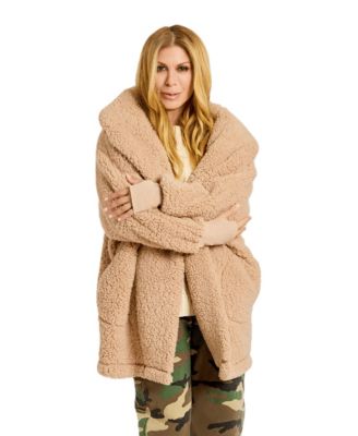 Women's Solid Lounger Sherpa Oversized Hooded Jacket