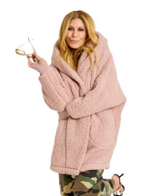 Women's Solid Lounger Hooded Sherpa Oversized Jacket