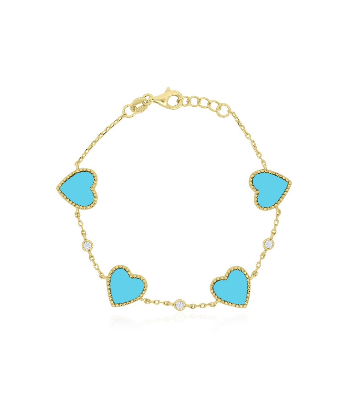 The Lovery Large Turquoise Heart and Cubic Zirconia Station Bracelet in 14k Gold-Plated Sterling Silver - Gold plated sterling silver