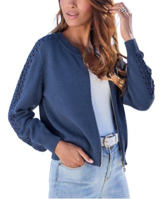 Women's Crochet-Detail Zip-Front Bomber Jacket